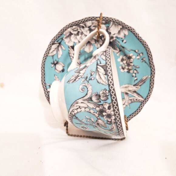 222Fifth Footed Tea Cup & Saucer Adelaide Turquoise - Picture 2 of 5